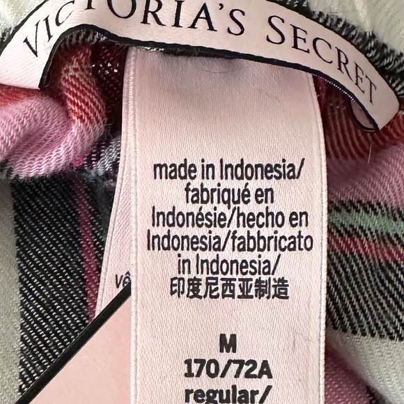 New Victoria's Secret Sz Medium 8 10 Pajama PJ Pants Plaid Pink White Holiday - Picture 4 of 5